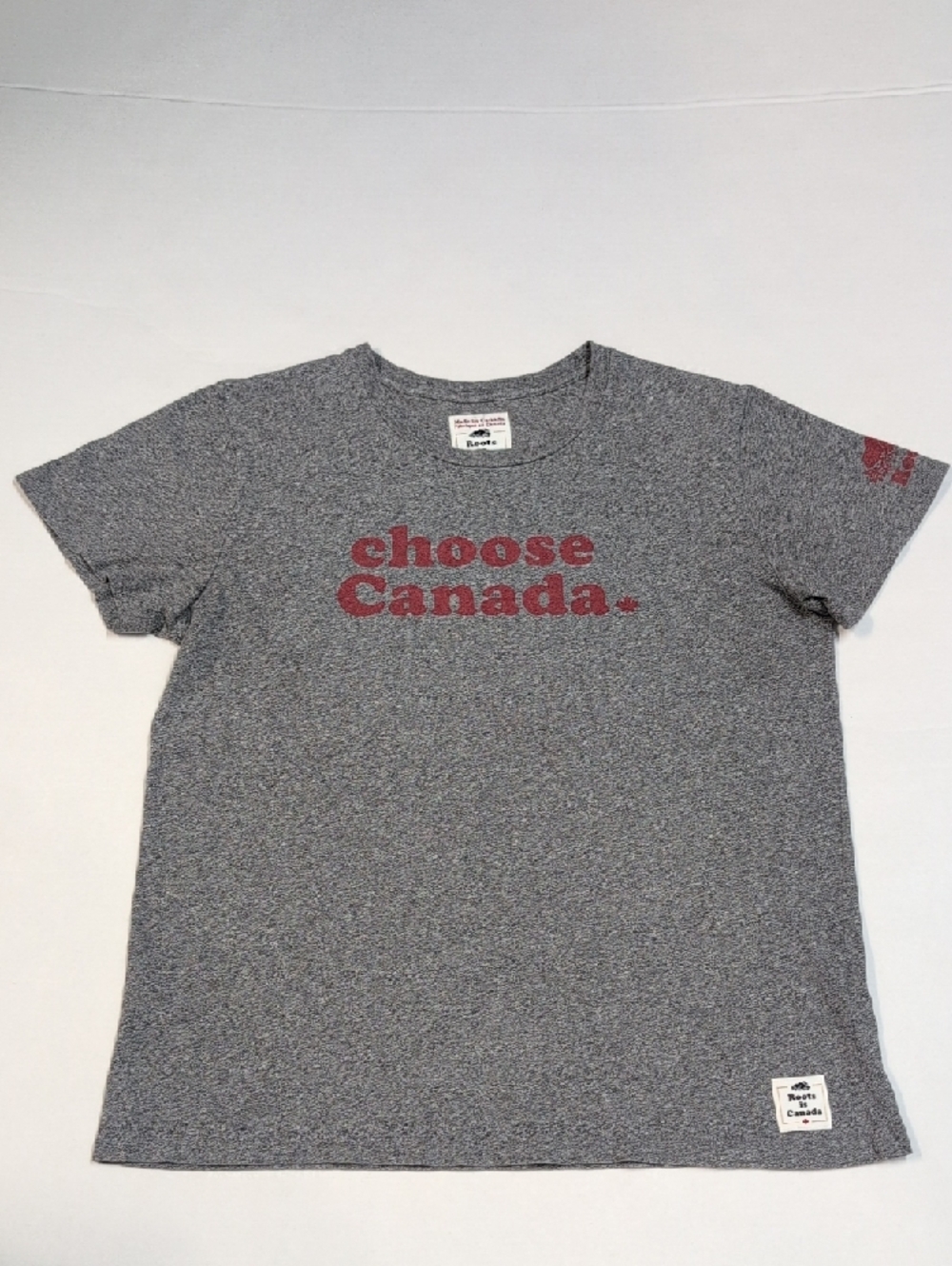 Roots Grey Tee with Maroon "choose Canada" Graphic Men's / Unisex Size L
